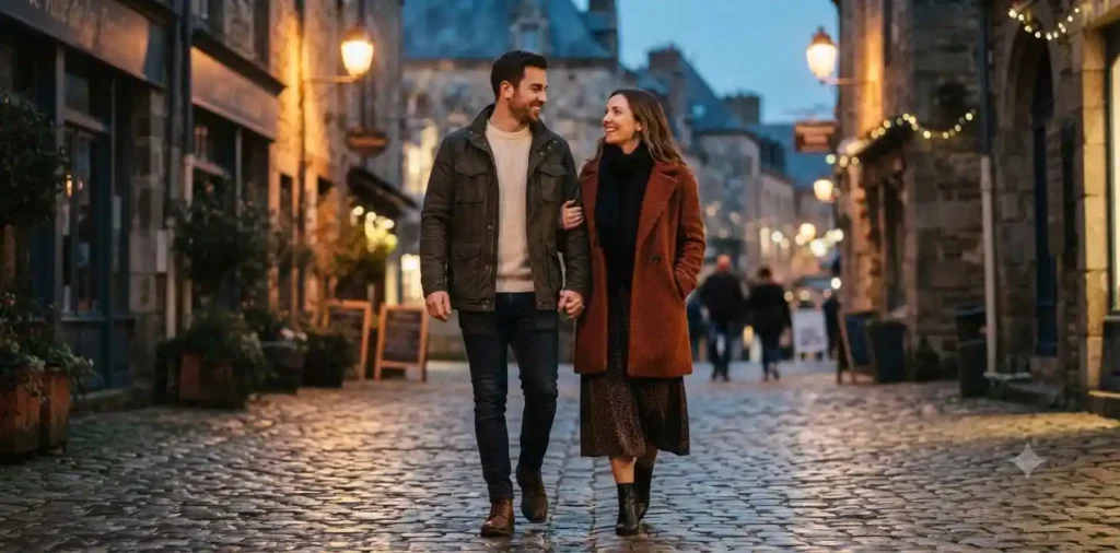 Couple sharing a quiet walk together