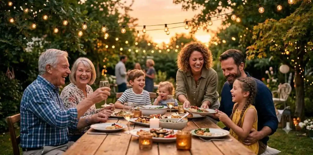 Happy family sharing dinner and laughter together