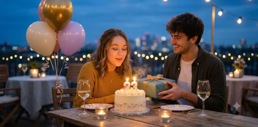 Couple celebrating girlfriend's birthday together