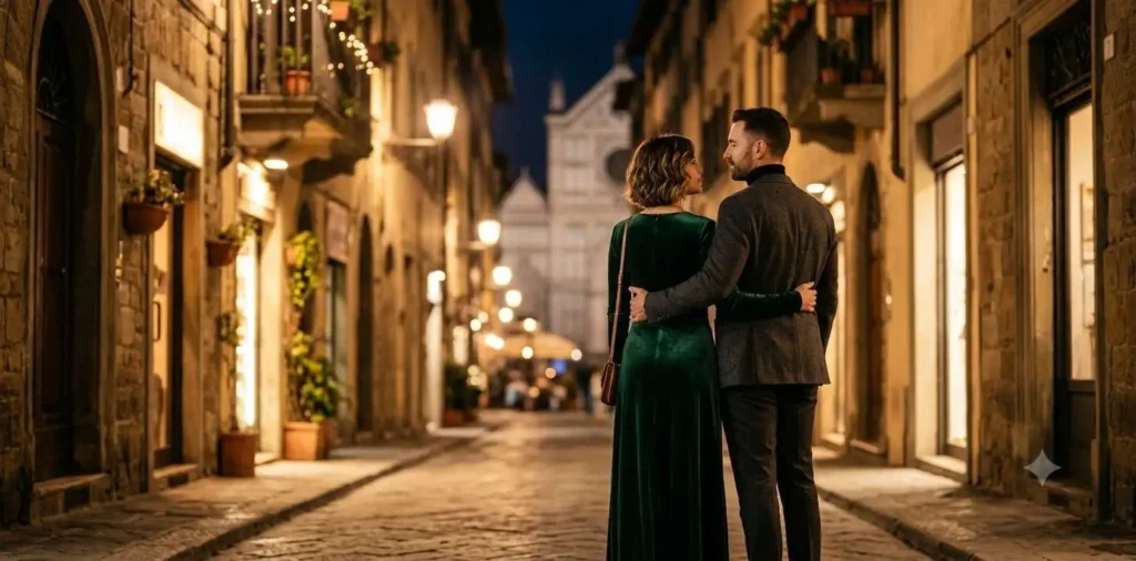 Couple enjoying Italian city lights at night
