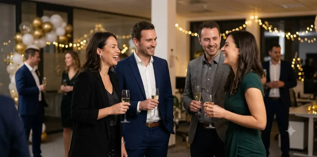 Professionals celebrating together at office party