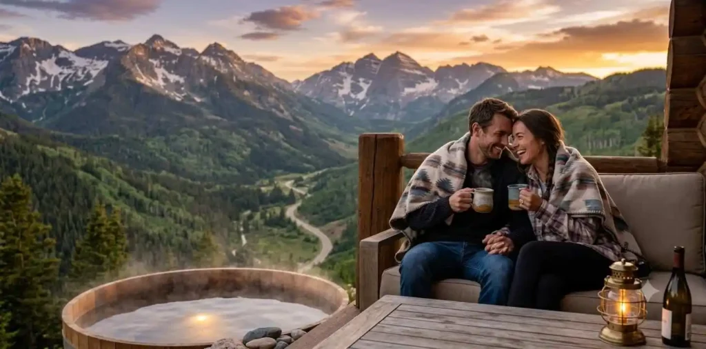 Couple enjoying a mountain sunset together
