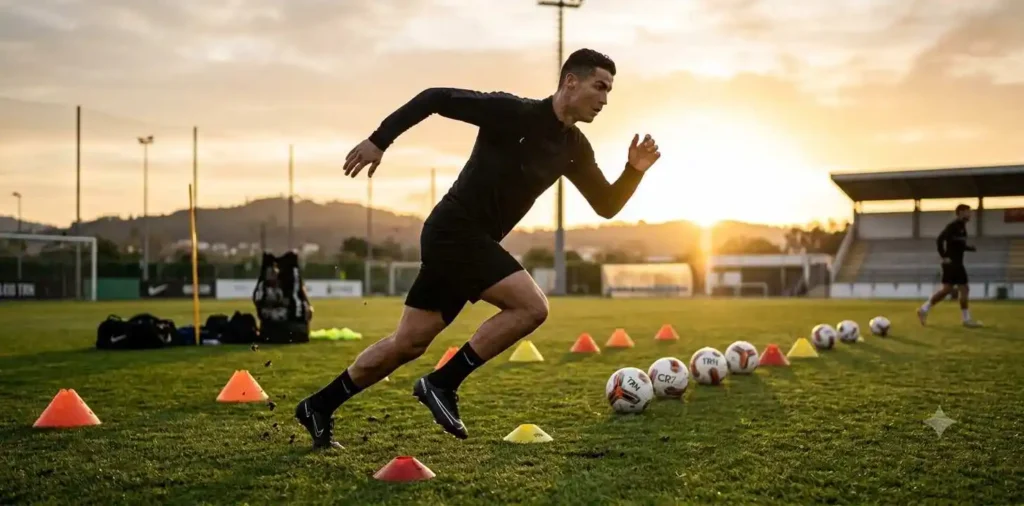 Athlete sprinting during an intense football workout