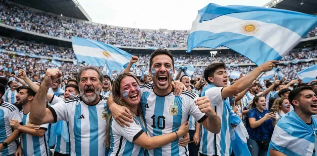 Argentina supporters celebrating with flags