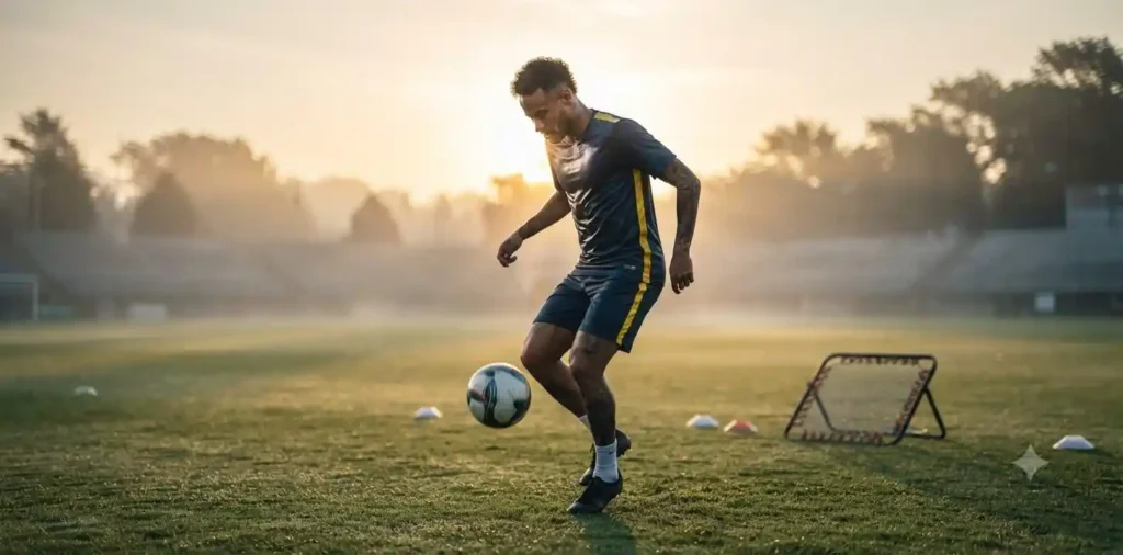 Football player training with determination