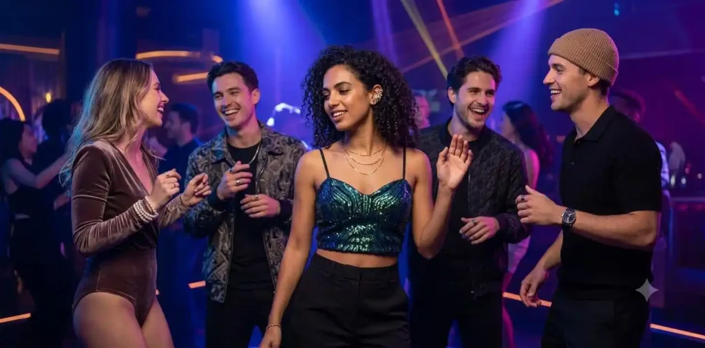 Friends dancing inside a modern nightclub