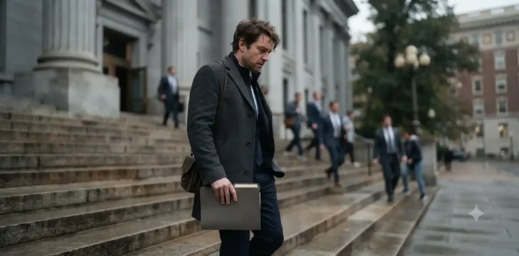Man leaving courthouse after divorce proceedings