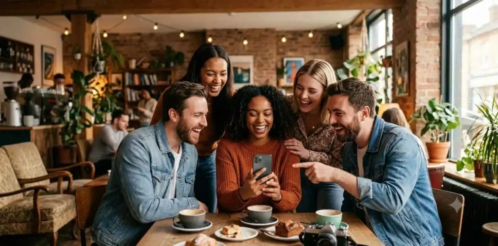 Friends celebrating after creating viral content