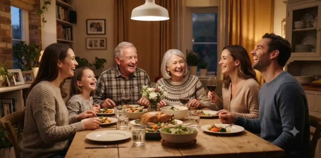 Family sharing a joyful dinner together