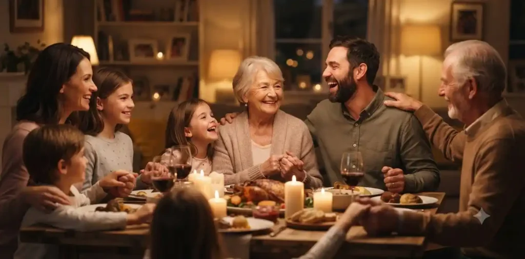 Family sharing a joyful dinner together