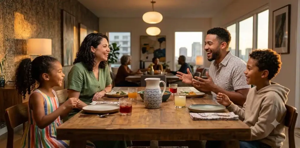 Family enjoying dinner together at home