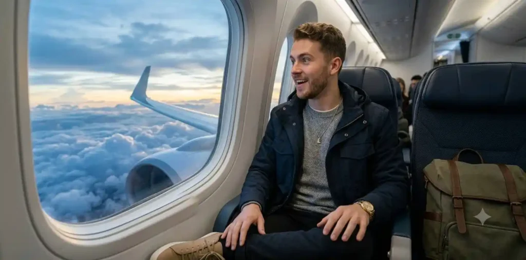 Man experiencing first airplane journey