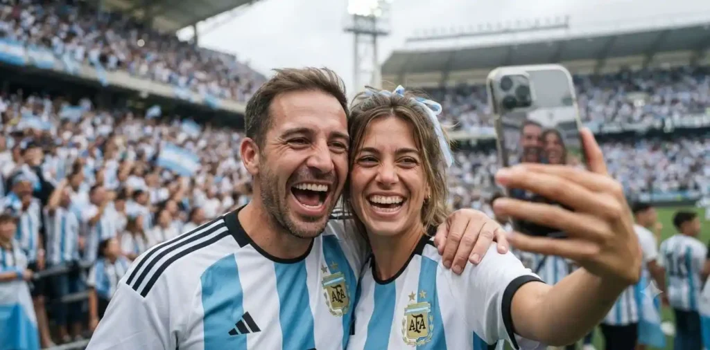 Friends taking a selfie inside the stadium
