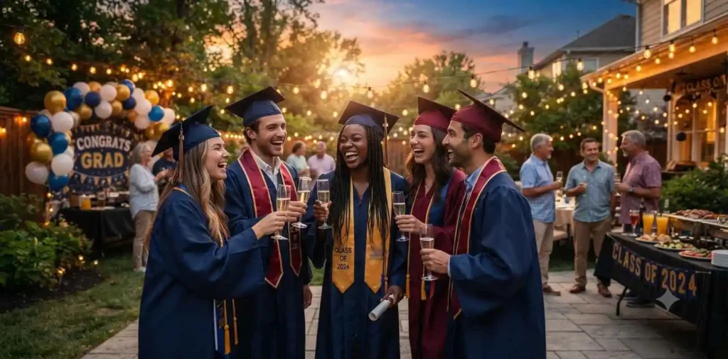 Friends celebrating at a graduation party