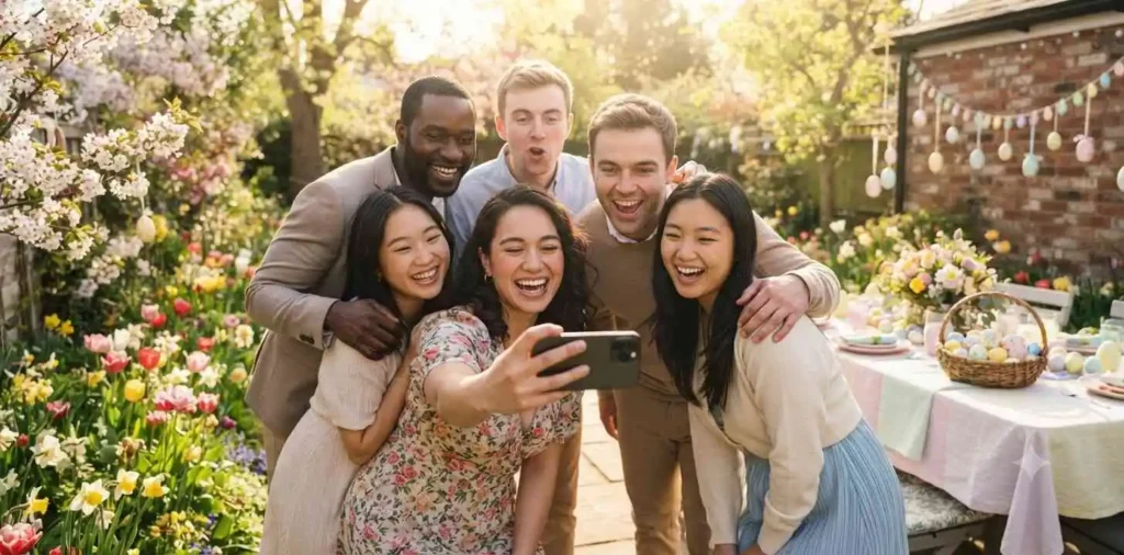 Friends sharing Easter celebration outdoors