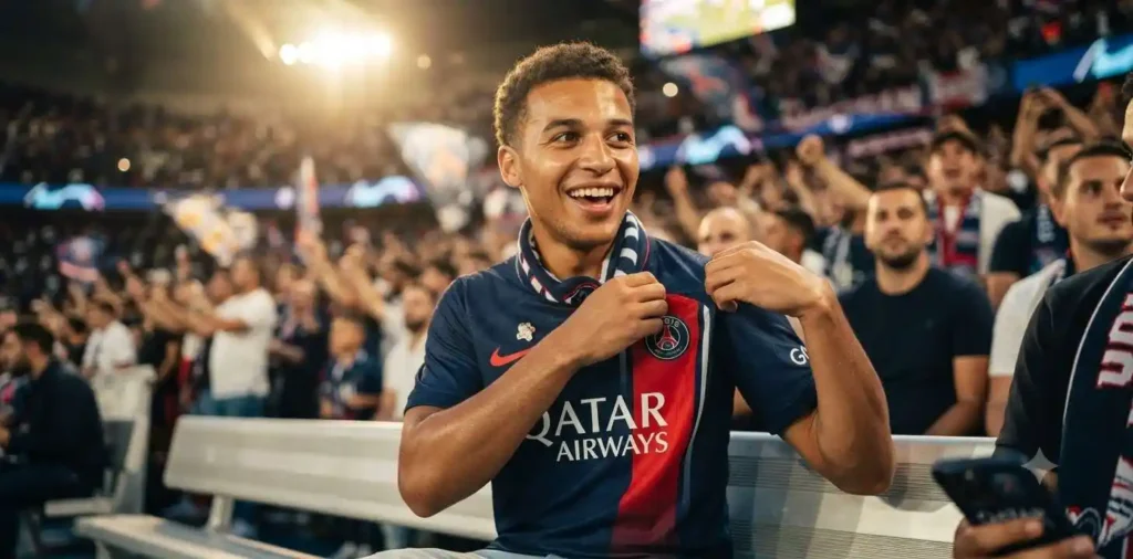 Fan wearing football jersey at the stadium