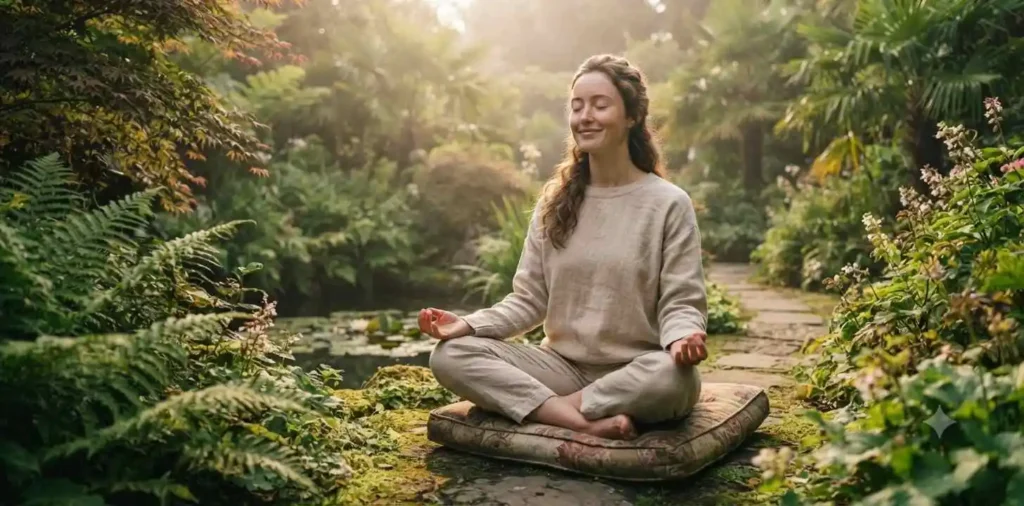 Person meditating peacefully in a quiet garden
