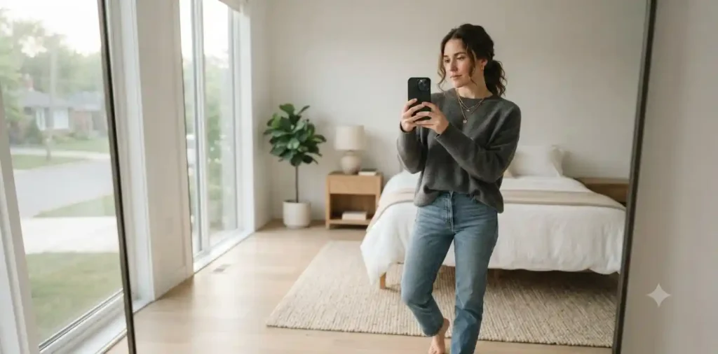 Person taking a mirror selfie indoors