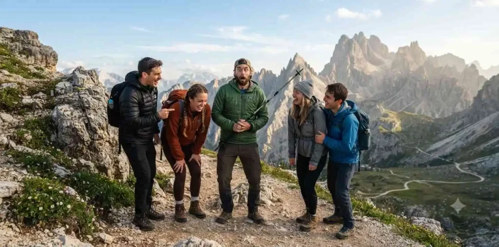 Hikers enjoying mountain sunrise view