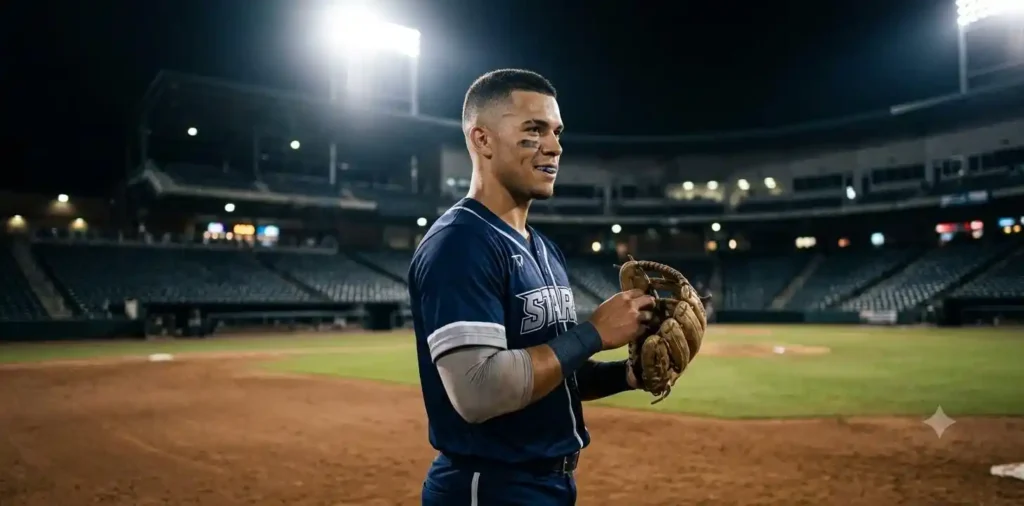 Male softball player preparing for a game