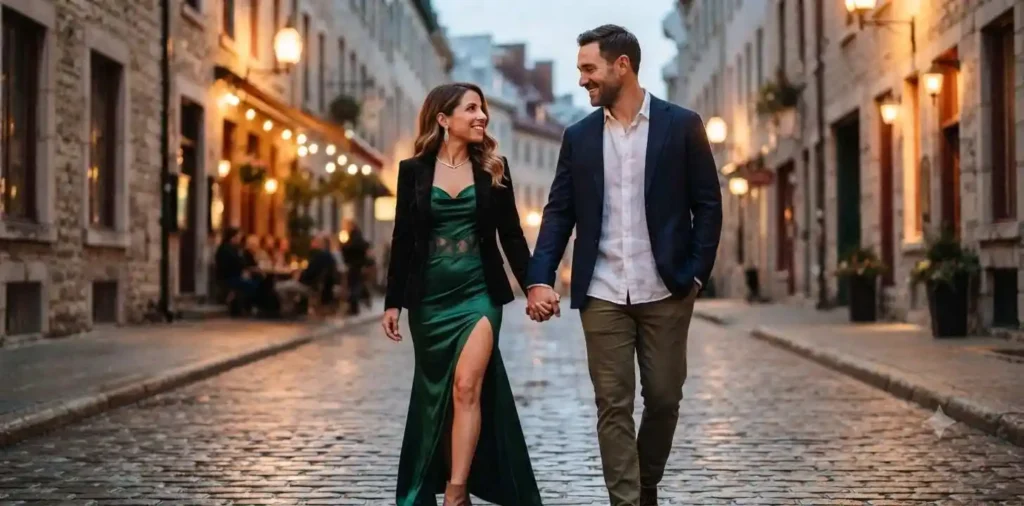 Husband admiring his wife during an evening walk