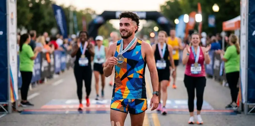 Runner celebrating after finishing a race
