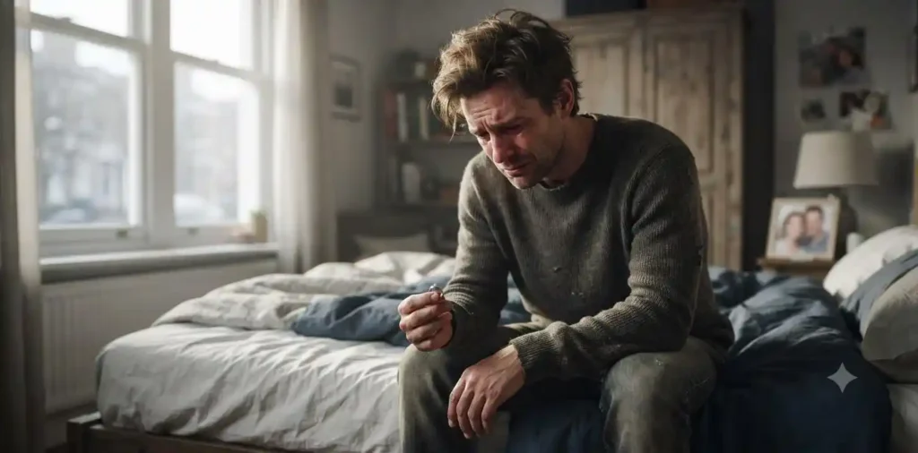 Heartbroken man sitting alone after betrayal