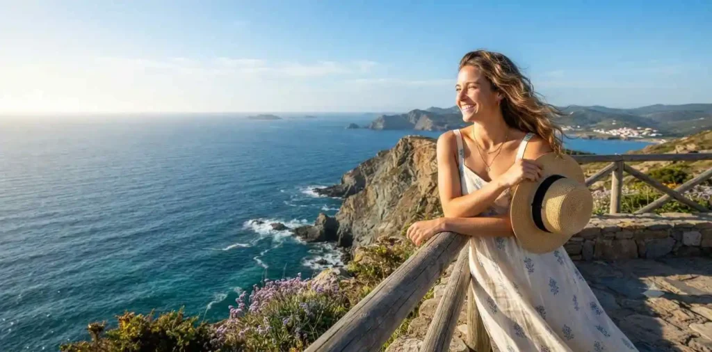 Woman enjoying a panoramic sea view