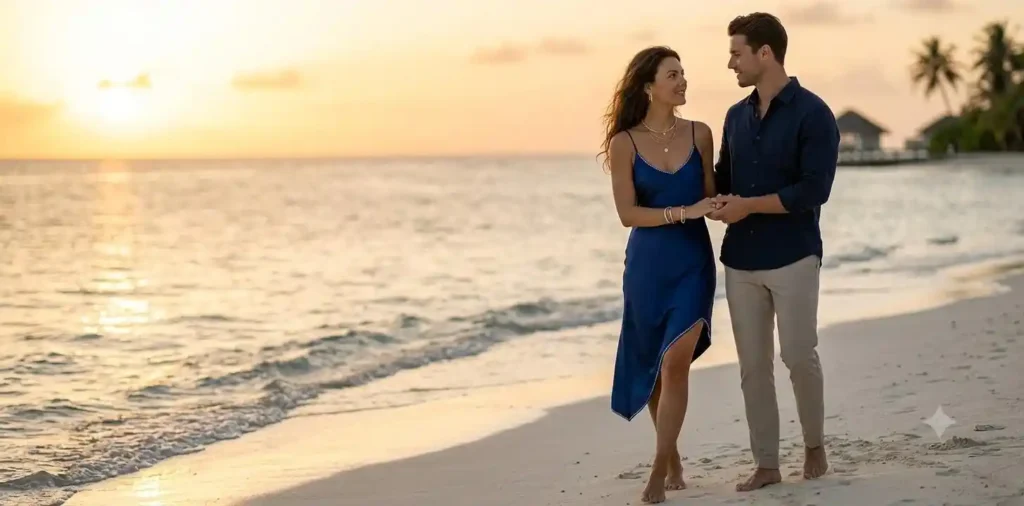 Couple holding hands during a beach sunset
