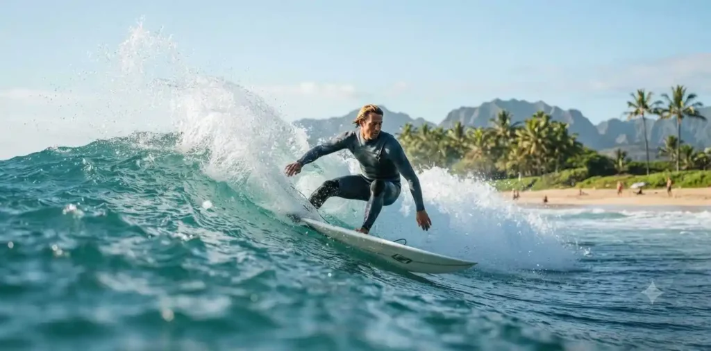 Surfer riding a powerful ocean wave