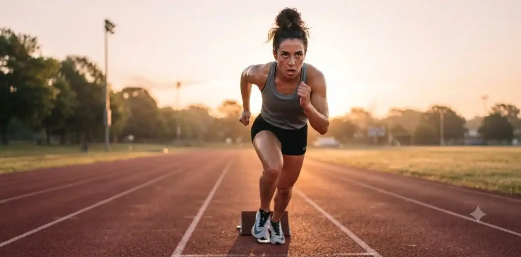 Athlete sprinting during an early morning workout