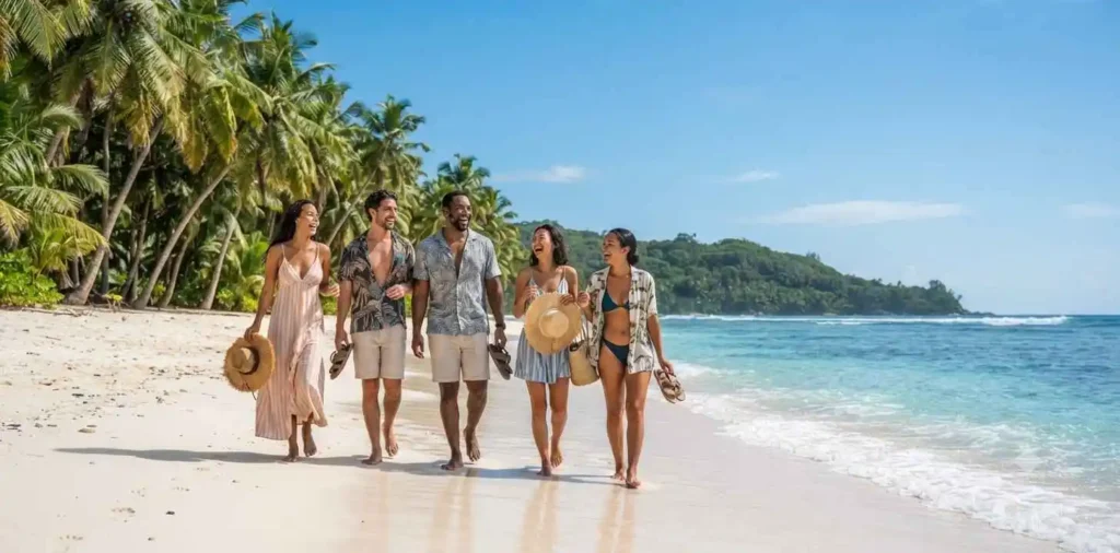 Friends Relaxing on a tropical island beach