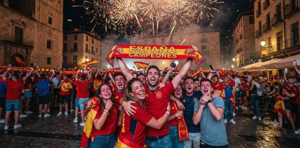 Spain supporters celebrating an exciting football victory