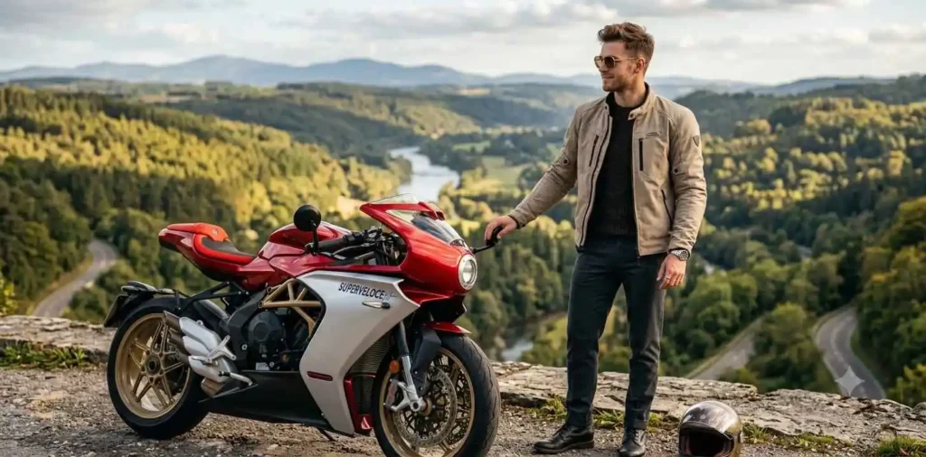 Biker enjoying weekend ride through countryside