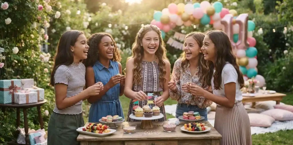 Friends laughing together at an eleventh birthday party