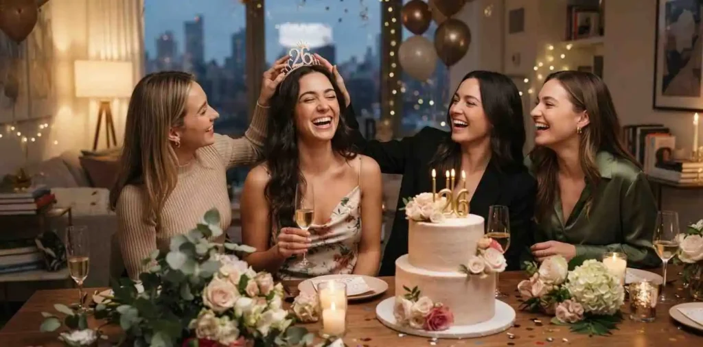 Friends celebrating a stylish 26th birthday
