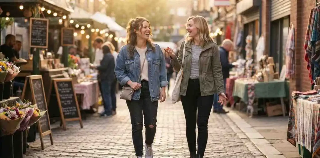 Best friends laughing together during a casual outing