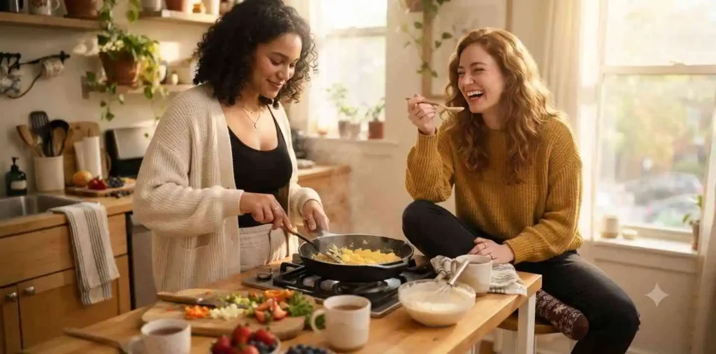 Best friends sharing a meaningful moment at home