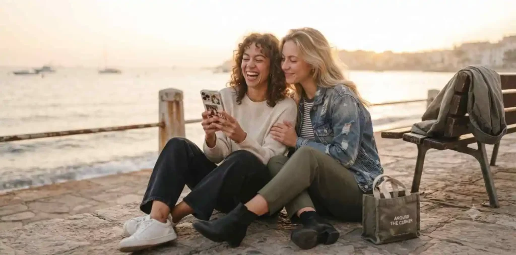 Best friends reminiscing together by the seaside