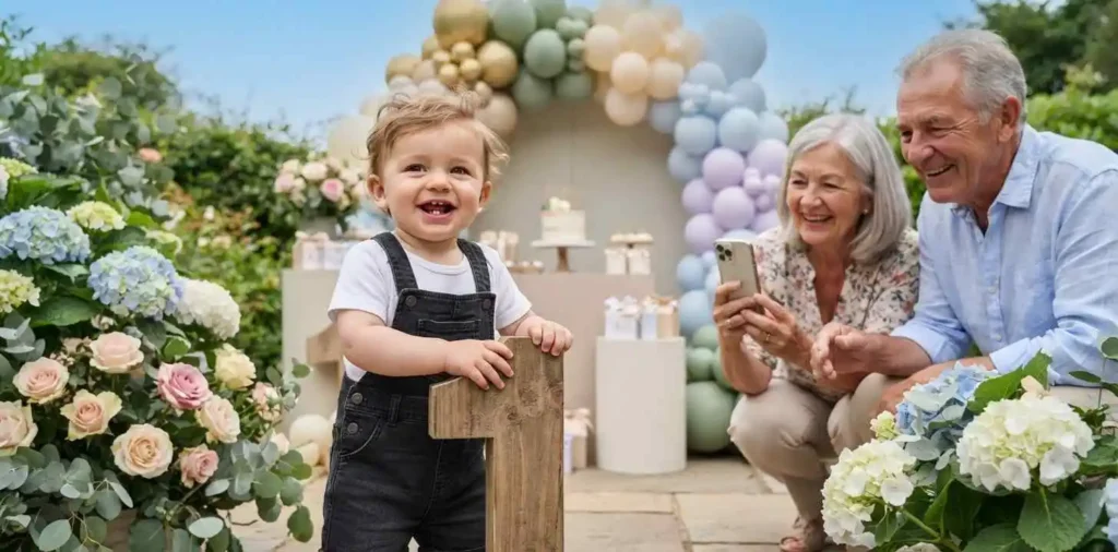 Toddler smiling during birthday photoshoot