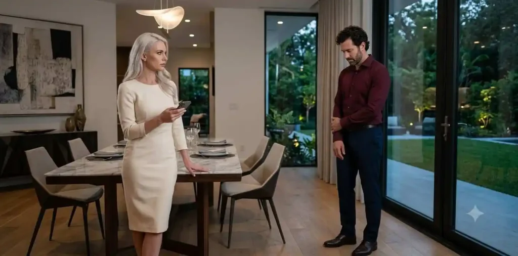 Woman confronting partner after broken trust
