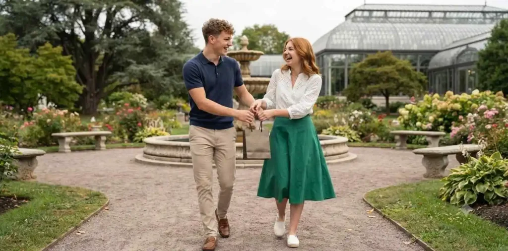 Twin brother and sister laughing together outdoors