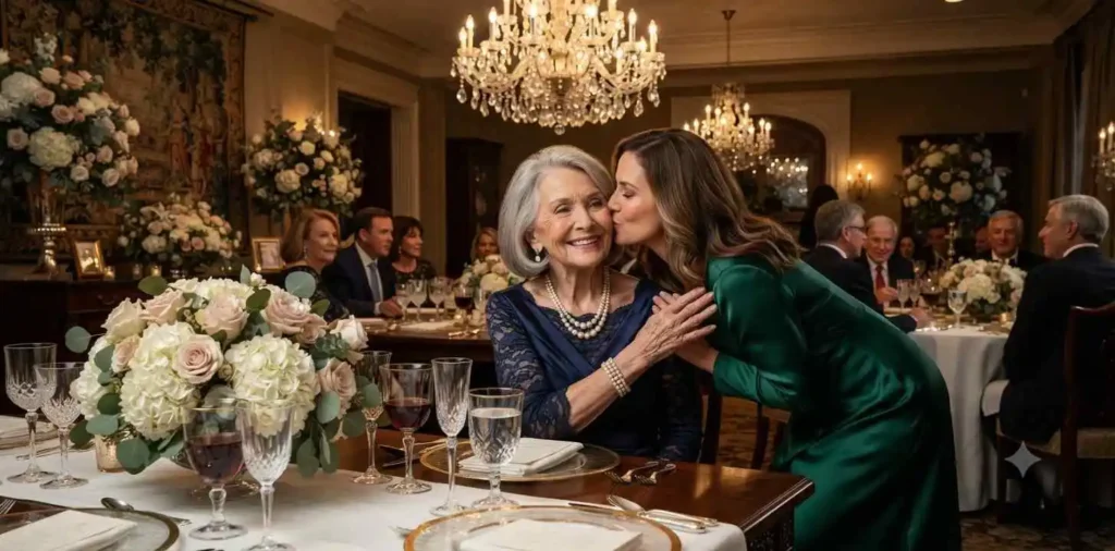 Elegant elderly woman celebrating in formal attire