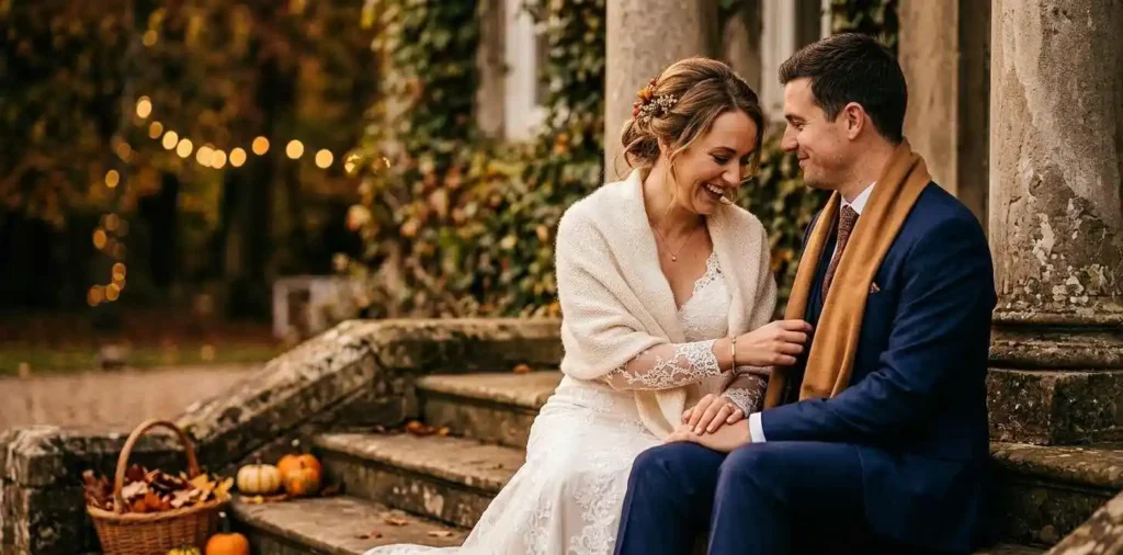 Couple smiling together on their wedding day