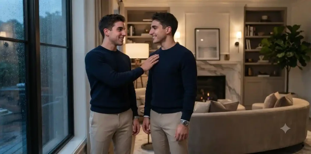 Identical twin brothers sharing an emotional moment