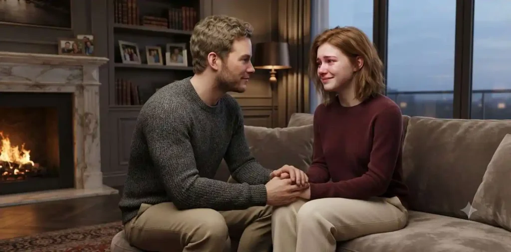 Brother comforting his sister during emotional family moment