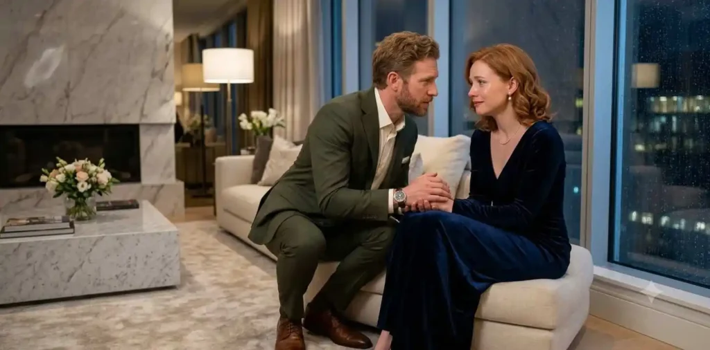 Husband comforting wife during quiet evening together