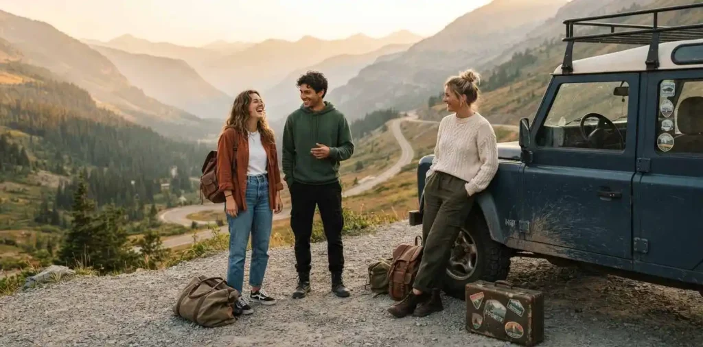 Friends enjoying a final summer road trip