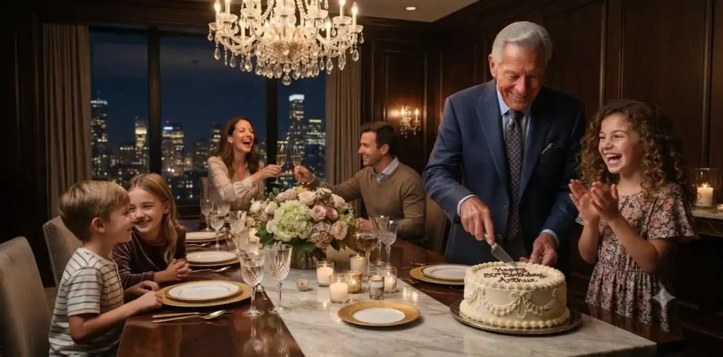 Extended family celebrating together at elegant dinner party
