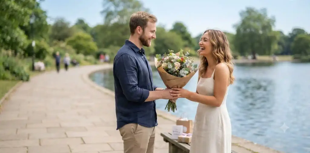 Young couple enjoying first birthday together